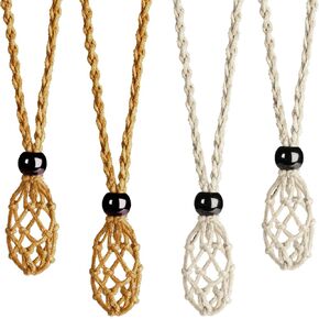 4 PCS Crystal Cage Necklace Holder Necklace Cord Empty Stone Holder Pendant Stone Holder Replacement Hand-Woven Necklace Cord with Adjustable Length
