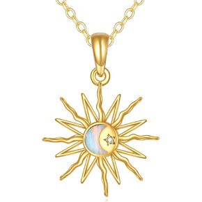 KECHO 14k Gold Sun Necklace Opal/Moonstone Sunburst Pendant Jewelry for Women