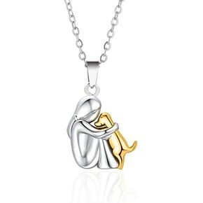 Art Attack Two Tone Dainty I Love My Dog Chain Necklace, Forever In My Heart Pet Lover Puppy Mom Rescue Charm Pendant (Silver & Gold)