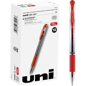 Uni-Ball 65452 Signo Gel Grip Roller Ball Stick Pen, Red Ink, Medium, Dozen
