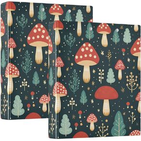 Cute Mushroom Red 3 Ring Binders with Clipboard File Folder for Office School with Pocket, 1 Pack, E01W24021
