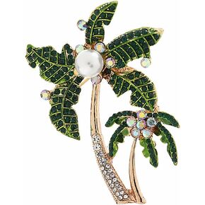 PRETYZOOM Coconut Palm Tree Brooch Pin Rhinestone Coconut Tree Breastpin Elegant Alloy Brooch Pin for Women Hawaii Summer Beach Party Jewelry Decoration 2.2"