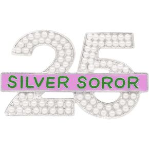 Pearl Number 25 Silver Soror Pin Pink And Green Sorority Greek Letters Lady Brooch Gifts Sisterhood Jewelry