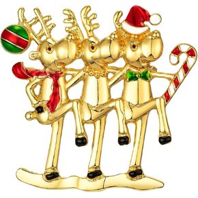 Gold Christmas Reindeer Pins and Brooches for Women, B01T
