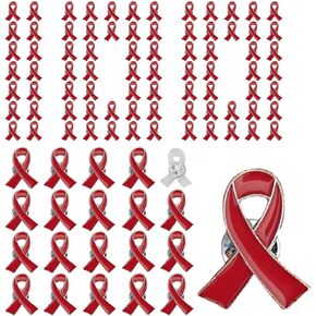 Red Ribbon Pins 100 pieces Red awareness Enamel Lapel Brooches for HIV/AIDS,Heart Disease,Drug Prevention,Meningitis Awareness