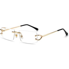 Retro Style Designer Vintage Frameless Narrow Clear Lens Rectangular Gold Wire Frame Metal Unisex Square Rimless Men’s Women Clear Tint Rectangle Hip Hop Eye Glasses