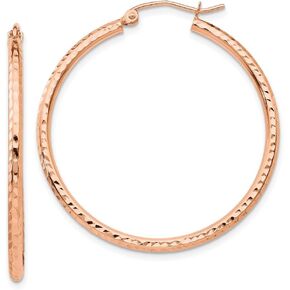 14k Rose Gold Large Diamond-Cut Tube Hoop Earrings 35mm