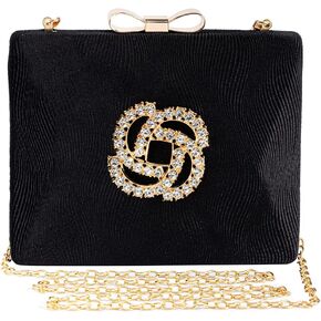 Velvet Evening Bags For Women With Flower Rhinestone Crystal Embellished Clutch Purse For Party Wedding