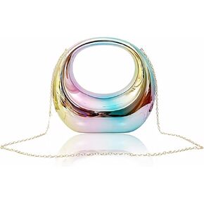 Women's Formal Acrylic Metallic Clutch Purses Wedding Guest Crescent Evening Bag with Chain