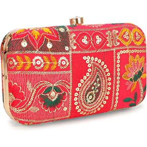 LONGING TO BUY Hand Crafted Designer Box Clutch For Women, Zari Embroidery Clutch For Women/Hand Clutch For Women