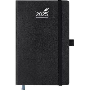 BEZEND 2025 Weekly Planner & Notebook Hardcover - Small Size 5" x 8" - Agenda 2025 Calendar Planner with Monthly Tab, 120 GSM Thick Paper, Pen Holder, Storage Pocket (Black)