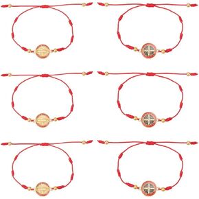 6pcs Adjustable Cord Madel Bracelet Benedict Bracelet Braided Red String Bracelet Benedictine Blessing Bracelet Handmade San Benito Bracelet Protection Amulet Jewelry Gift