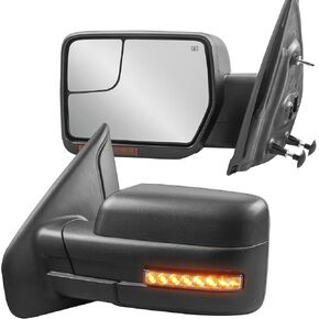 Switchback Towing Mirror Compatible for 2004-2014 Ford F-150 New Body Style Power Heated Driver and Passenger Side Mirror w/Dynamic Turn Signal Puddle Light Black