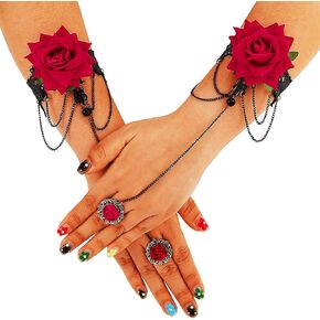 Rose Lace Gloves Short Fingerless Costume Gloves Ring Cosplay Halloween Gloves for Women and Girls