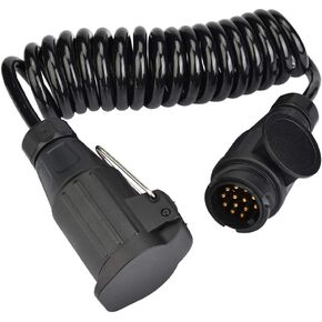 13-Pin Plug with Spring Wire, 13 Pin Trailer Plug Wiring Spring Cable Connector Adapter for Trailer Black