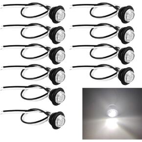 10 قطع مصابيح LED 3/4 بوصة، مصابيح جانبية للمقطورة، 12 فولت، مؤشرات خلفية أمامية دائرية، ضوء خلفي مقاوم للماء لسيارة شاحنة حافلة مقطورة فان RV بيك اب ATV القوارب، أبيض in Kuwait