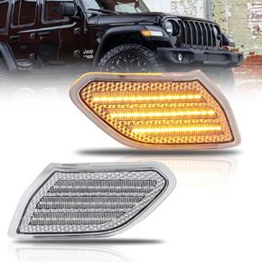 Sequential Front Fender LED Side Marker Lights for Jeep 2018-up Wrangler JL, 2020-up Gladiator, Jeep Smoked Lens Side Bumper Marker Lamps, Amber LED Side Markers Turn Signal Lights, 2 PCS