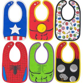 Marvel Avengers Baby Boys' Bibs 6 Pack Spiderman Hulk Thor Iron Man Captain America
