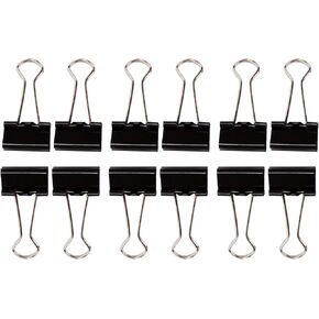 Desk Tech Mini Binder Clips, 3/4", Black, 12 Pack - Small Metal Paper Clips for Home, Office, School
