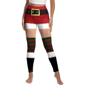 FEOYA Christmas Leggings for Women Xmas High Waisted Tights Halloween 3D Printed Pants Cosplay Costume Funny Outfits Winter