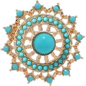 Baroque Turquoise Bead Brooch Pin for Women Men Gold Tone Fashion Blue Birthstone Geometric Filigree Brooches Lapel Pins Dainty Dress Accessories Birthday Anniversary Jewelry Gift