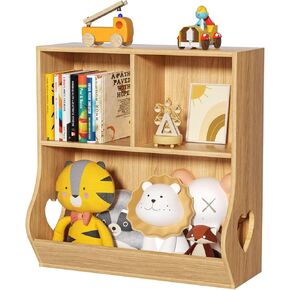 Lerliuo Baby Toddler Bookshelf and Toy Storage Organizer, Kids Toy Cabinet and Bookcase, Wooden 3 Cubby Children Book Shelf for Playroom, Bedroom, Nursery, School 23.62'' H (Blue)