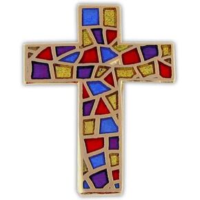PinMart's Stained Glass Cross Religious Church Enamel Lapel Pin
