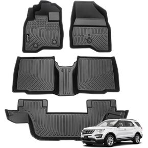 Jenofa-Floor Mats for Ford Explorer 7 Seats 2015-2019 Floor Liner All Weather Car Mats Custom Fit Ford Explorer Durable Floor Liners Car Mat for Ford Explorer Accessories Black
