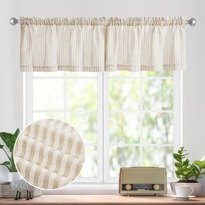 Deconovo Striped Window Curtain Valances for Kitchen, Rustic Faux Linen Rod Pocket Bathroom Curtains,Taupe,50W x 18L,1 Panel