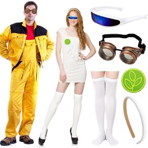 5 Pcs Halloween Robot Couple Costume Accessories for Adult with Steampunk Goggles Futuristic Sunglasses Plant Symbol Patch Headband and Socks for Men Women Halloween Cosplay Party