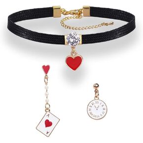 Halloween Queen Costume Accessories for Women,Heart Crown Headband Red Heart Black Choker Earrings for Halloween Cosplay Party