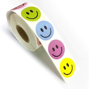 NextDayLabels - Assorted Color Happy Smiley Face Circle Dot Incentive 1" Round Stickers for Rewards, School, Home Etc., 1 Roll Per Package, 500 Labels Per Roll - 100 of Each Color
