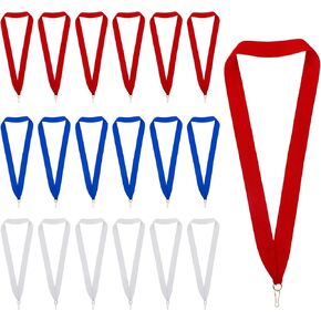 18 Pcs Neck Ribbons for Medal, Red Blue White Award Ribbon Medal Ribbons Flat Medal Lanyards with Snap Clips for Competitions Sports Meeting Party Student Awards
