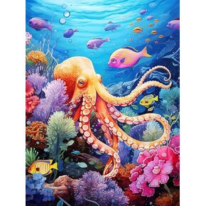 Bimkole 5D Diamond Arts Kits Octopus, Full Drill DIY Rhinestone Embroidery Set Paint with Diamonds Art by Number Kits Cross Stitch Home Wall Craft Decoration (12x16inch) AL1754