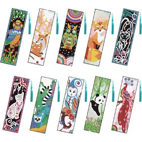 10pcs Animal Diamond DIY Painting Bookmarks DIY Rhinestones Bookmark with Crystal Pendant for Beginner Crafts