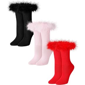3 أزواج النساء ريشة كشكش الجوارب الجدة طاقم الجوارب ريشة الأصفاد القطن مكشكش طويل الكاحل الجوارب هدية عيد ميلاد in Kuwait