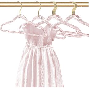 20 Pcs Baby Glitter Clothes Hangers, Kids Gold Plastic Sparkling Hangers for Closets, Non-Slip Space-Saving Suit Hangers(Pink)