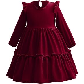 Toddler Girl Vintage Velvet Christmas Dress Long Sleeve Casual Wedding Princess Pageant Maxi Gown Winter Fall Holiday Clothes