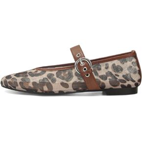 MICIFA Leopard Mesh Ballet Flats for Women Round Toe Mary Jane Buckle Flats Fall Comfortable Casual Dress Shoes