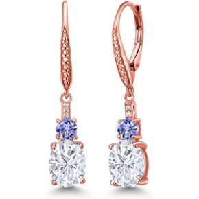 Gem Stone King 18K Rose Gold Plated Silver Build your Own Personalized 9x7mm Oval and 4mm Round Birthstones and Lab Grown Diamond Dangle Earrings For Women