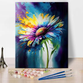 TUMOVO Watercolor Painting Paint by Numbers for Adults Beginner Plant Daisy Flower Paint by Number Colourful DIY Acrylic Painting Kits Plant Paint by Number Kits Arts 16 x20Inch