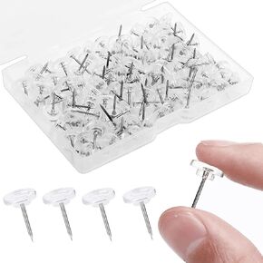 100PCS Clear Push Pins, Standard Plastic Clear Thumb Tacks Steel Point and Head Pushpins Transparent Flat Push Pins for Cork Board, Wall Hanging, Bulletin Board and Crafts