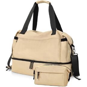Gym Bag for Women, Weekender Bags for Women with Shoes Compartment, Personal Item Travel Duffel Bag with Wet Pocket & USB Charging Port, Carry On Bag for Women, Travel, Gym, Weekend(Off white)