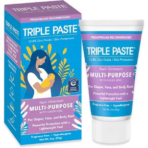 مرهم Triple Paste 3X Max لطفح الحفاضات، مرهم أكسيد الزنك ذو القوة القصوى لطفح الحفاضات الشديد، أنبوب 2 أونصة