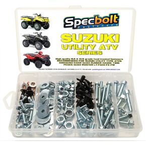 120pc Specbolt Suzuki Utility ATV Bolt Kit for Maintenance & Restoration OEM Spec Fasteners King Quad Runner Master KingQuad Eiger Vinson Ozark Twin Peaks LT-F500 4x4 FX FW 750 700 500 450 400 300 250