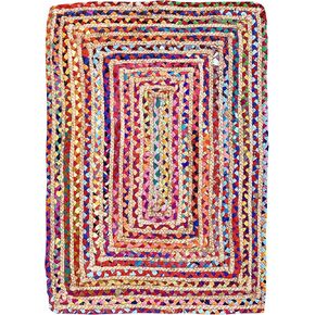 Ramanta Home Jute Cotton Multi Chindi Braid Rug 2X3' -Multi Color, Reversible for Living Room,Jute Burlap Cotton Rag Rug 24x36 inch,Farmhouse Rag Rug, Rustic Rug,Natural Look Rug