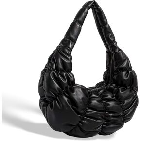 Puffer Shoulder Bag Puffy Hobo Purse Padded Tote Bag for Women Lightweight PU Puffer Crescent Shoulder Handbag
