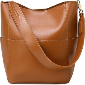 Bucket Purses for Women Designer PU Leather Bucket Bags With 2 Adjustable Guitar Strap Hobo Bags for Women (Brown 01)