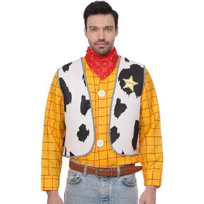 Cowboy Costume Include Tartan Long Sleeve Casual Shirt Button down Vest Red Scarf for Halloween Costume Cosplay