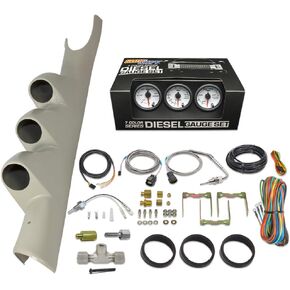 GlowShift Diesel Gauge Package Compatible with Dodge Ram Cummins 2500 3500 2003-2009 - White 7 Color 60 PSI Boost, 1500F EGT & Transmission Temp Gauges - Factory Color Matched Triple Pillar Pod
